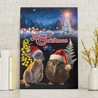 New Zealand and Australia Merry Christmas Canvas Wall Art Kiwi Bird and Kangaroo Xmas Vibe LT03 Without Frame Black - Polynesian Pride