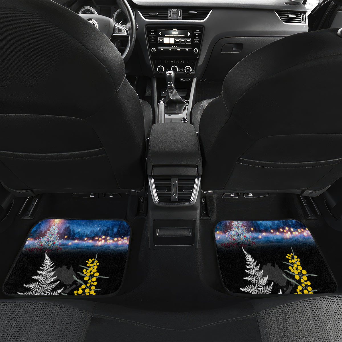 New Zealand and Australia Merry Christmas Car Mats Kiwi Bird and Kangaroo Xmas Vibe LT03 Set 2pcs - Back Black - Polynesian Pride