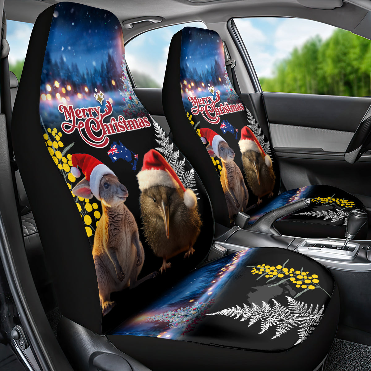 New Zealand and Australia Merry Christmas Car Seat Cover Kiwi Bird and Kangaroo Xmas Vibe LT03 - Polynesian Pride