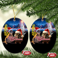 New Zealand and Australia Merry Christmas Ceramic Ornament Kiwi Bird and Kangaroo Xmas Vibe LT03 Oval Black - Polynesian Pride