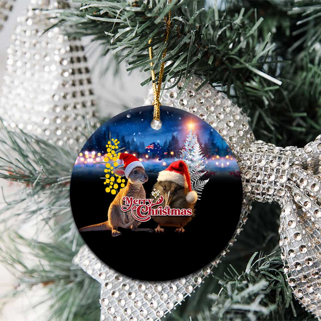 New Zealand and Australia Merry Christmas Ceramic Ornament Kiwi Bird and Kangaroo Xmas Vibe LT03 - Polynesian Pride
