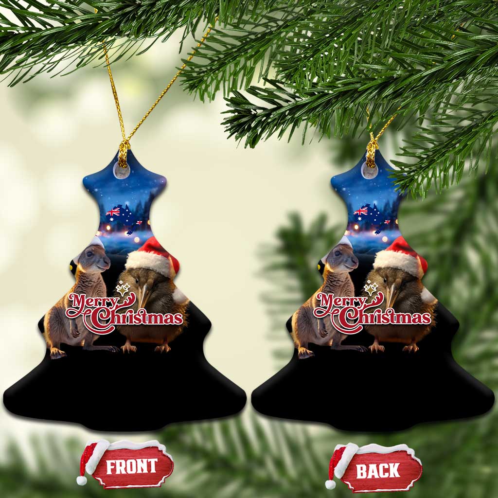 New Zealand and Australia Merry Christmas Ceramic Ornament Kiwi Bird and Kangaroo Xmas Vibe LT03 Christmas Tree Black - Polynesian Pride