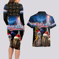 New Zealand and Australia Merry Christmas Couples Matching Long Sleeve Bodycon Dress and Hawaiian Shirt Kiwi Bird and Kangaroo Xmas Vibe LT03 - Polynesian Pride