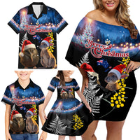 New Zealand and Australia Merry Christmas Family Matching Off Shoulder Short Dress and Hawaiian Shirt Kiwi Bird and Kangaroo Xmas Vibe LT03 - Polynesian Pride