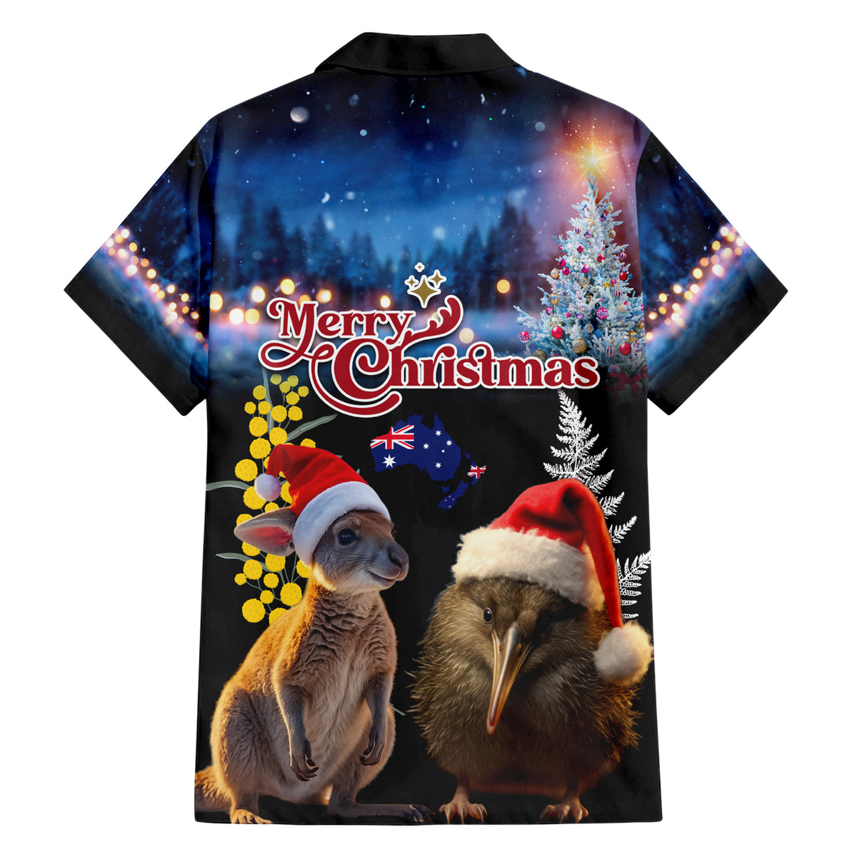 New Zealand and Australia Merry Christmas Family Matching Short Sleeve Bodycon Dress and Hawaiian Shirt Kiwi Bird and Kangaroo Xmas Vibe LT03 - Polynesian Pride