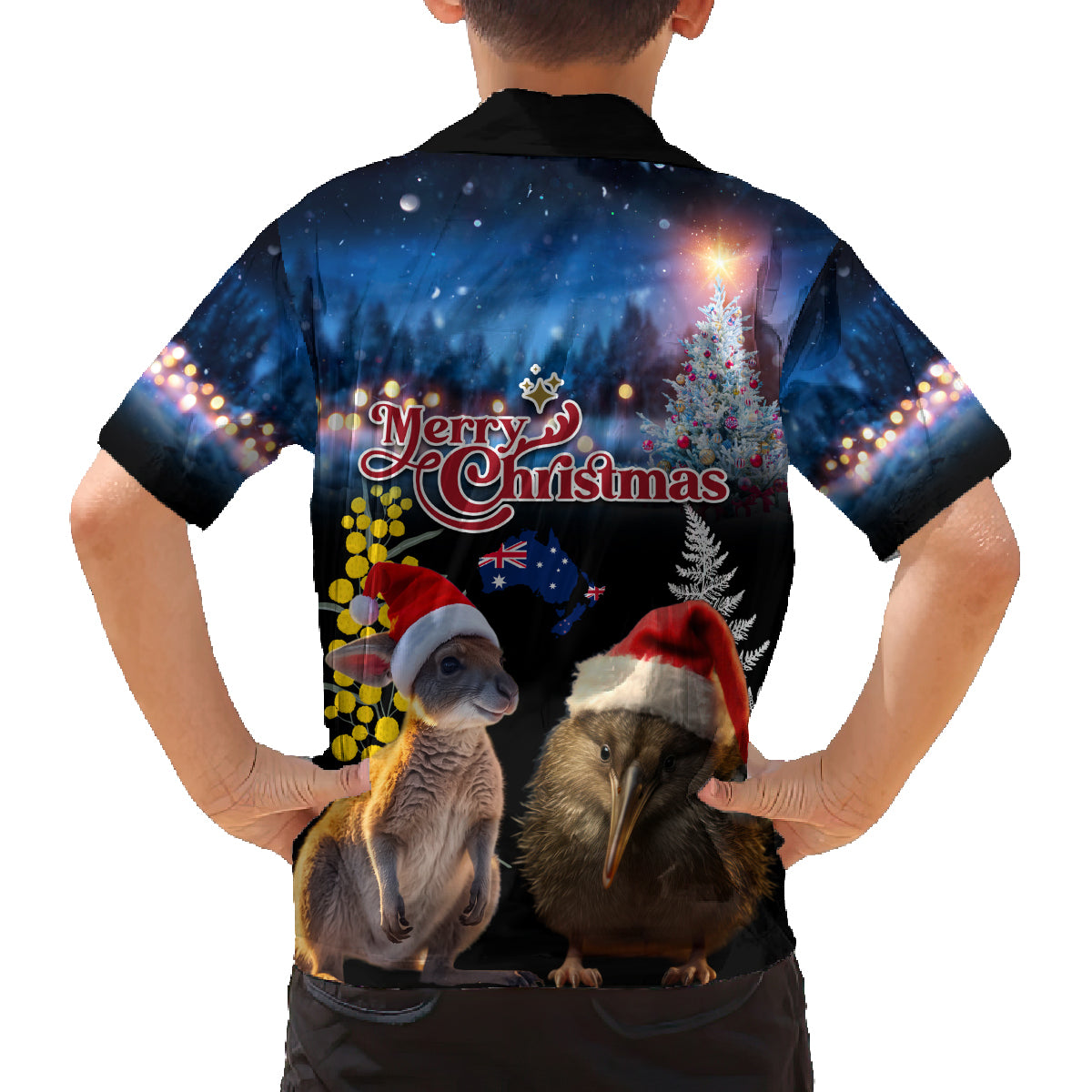 New Zealand and Australia Merry Christmas Family Matching Summer Maxi Dress and Hawaiian Shirt Kiwi Bird and Kangaroo Xmas Vibe LT03 - Polynesian Pride