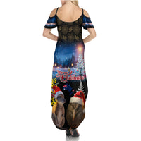 New Zealand and Australia Merry Christmas Family Matching Summer Maxi Dress and Hawaiian Shirt Kiwi Bird and Kangaroo Xmas Vibe LT03 - Polynesian Pride