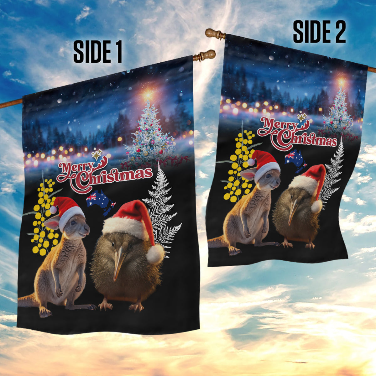 New Zealand and Australia Merry Christmas Garden Flag Kiwi Bird and Kangaroo Xmas Vibe LT03 - Polynesian Pride