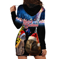 New Zealand and Australia Merry Christmas Hoodie Dress Kiwi Bird and Kangaroo Xmas Vibe LT03 - Polynesian Pride