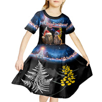New Zealand and Australia Merry Christmas Kid Short Sleeve Dress Kiwi Bird and Kangaroo Xmas Vibe LT03 - Polynesian Pride