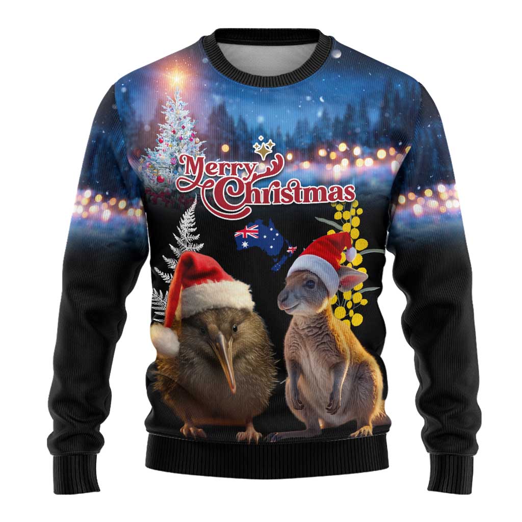 New Zealand and Australia Merry Christmas Ugly Christmas Sweater Kiwi Bird and Kangaroo Xmas Vibe LT03 - Polynesian Pride