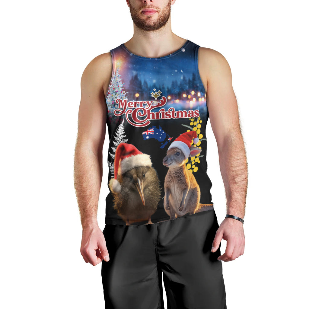New Zealand and Australia Merry Christmas Men Tank Top Kiwi Bird and Kangaroo Xmas Vibe LT03 - Polynesian Pride