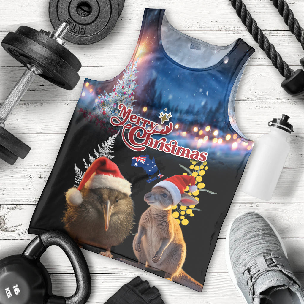 New Zealand and Australia Merry Christmas Men Tank Top Kiwi Bird and Kangaroo Xmas Vibe LT03 - Polynesian Pride
