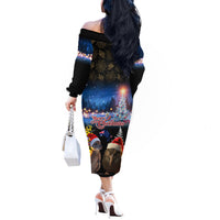 New Zealand and Australia Merry Christmas Off The Shoulder Long Sleeve Dress Kiwi Bird and Kangaroo Xmas Vibe LT03 - Polynesian Pride