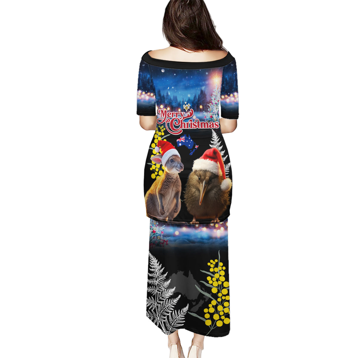 New Zealand and Australia Merry Christmas Puletasi Kiwi Bird and Kangaroo Xmas Vibe LT03 - Polynesian Pride