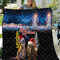 New Zealand and Australia Merry Christmas Quilt Kiwi Bird and Kangaroo Xmas Vibe LT03 Black - Polynesian Pride