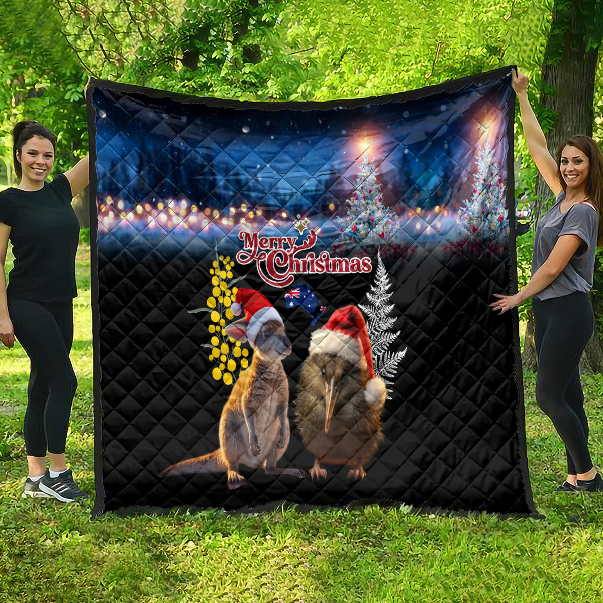 New Zealand and Australia Merry Christmas Quilt Kiwi Bird and Kangaroo Xmas Vibe LT03 - Polynesian Pride