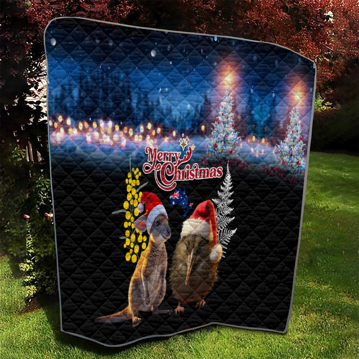 New Zealand and Australia Merry Christmas Quilt Kiwi Bird and Kangaroo Xmas Vibe LT03 - Polynesian Pride
