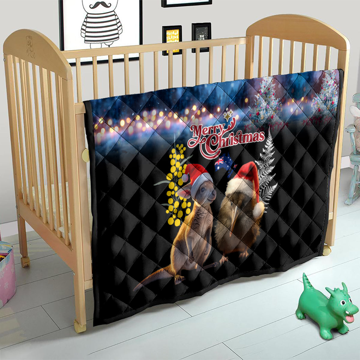 New Zealand and Australia Merry Christmas Quilt Kiwi Bird and Kangaroo Xmas Vibe LT03 - Polynesian Pride