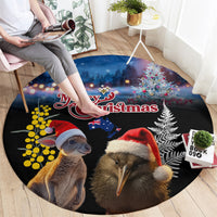 New Zealand and Australia Merry Christmas Round Carpet Kiwi Bird and Kangaroo Xmas Vibe LT03 - Polynesian Pride