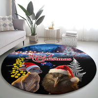New Zealand and Australia Merry Christmas Round Carpet Kiwi Bird and Kangaroo Xmas Vibe LT03 - Polynesian Pride