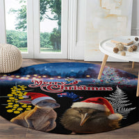 New Zealand and Australia Merry Christmas Round Carpet Kiwi Bird and Kangaroo Xmas Vibe LT03 - Polynesian Pride