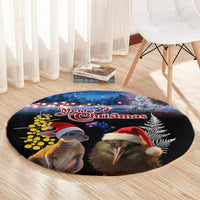New Zealand and Australia Merry Christmas Round Carpet Kiwi Bird and Kangaroo Xmas Vibe LT03 - Polynesian Pride
