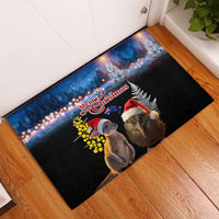 New Zealand and Australia Merry Christmas Rubber Doormat Kiwi Bird and Kangaroo Xmas Vibe LT03 Black - Polynesian Pride