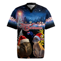 New Zealand and Australia Merry Christmas Rugby Jersey Kiwi Bird and Kangaroo Xmas Vibe LT03 Black - Polynesian Pride