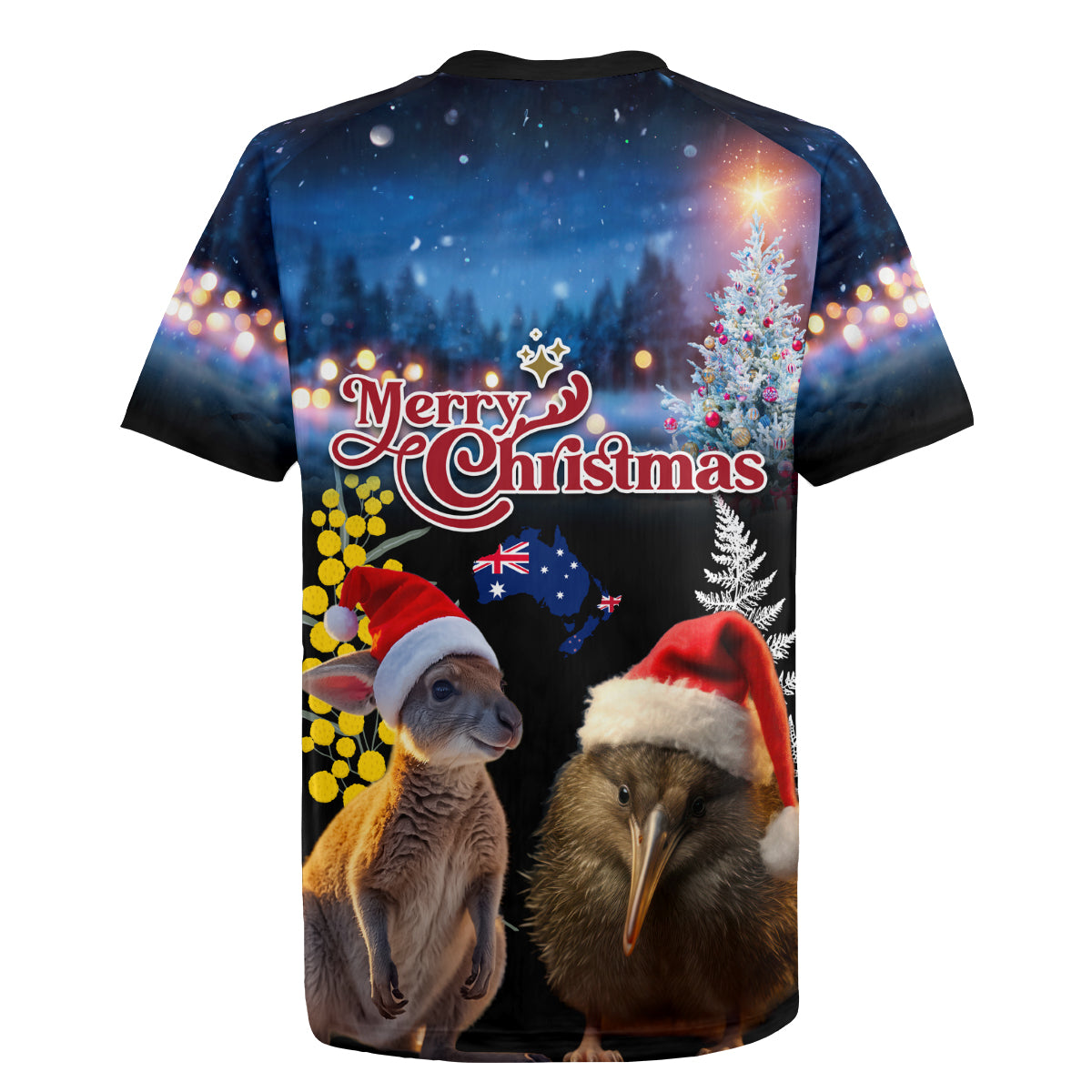 New Zealand and Australia Merry Christmas Rugby Jersey Kiwi Bird and Kangaroo Xmas Vibe LT03 - Polynesian Pride