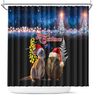 New Zealand and Australia Merry Christmas Shower Curtain Kiwi Bird and Kangaroo Xmas Vibe LT03 Black - Polynesian Pride
