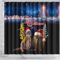 New Zealand and Australia Merry Christmas Shower Curtain Kiwi Bird and Kangaroo Xmas Vibe LT03 - Polynesian Pride