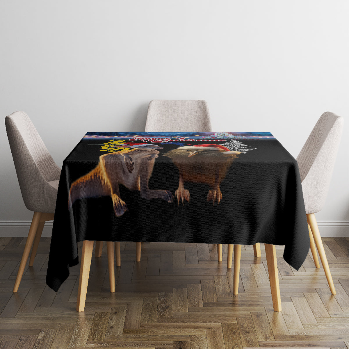 New Zealand and Australia Merry Christmas Tablecloth Kiwi Bird and Kangaroo Xmas Vibe LT03 - Polynesian Pride
