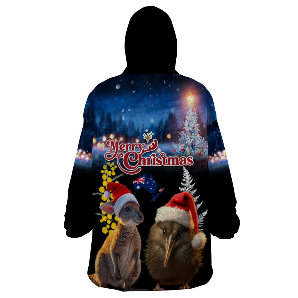 New Zealand and Australia Merry Christmas Wearable Blanket Hoodie Kiwi Bird and Kangaroo Xmas Vibe LT03 - Polynesian Pride