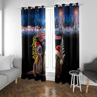 New Zealand and Australia Merry Christmas Window Curtain Kiwi Bird and Kangaroo Xmas Vibe LT03 With Grommets Black - Polynesian Pride