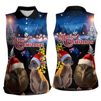 New Zealand and Australia Merry Christmas Women Sleeveless Polo Shirt Kiwi Bird and Kangaroo Xmas Vibe LT03 - Polynesian Pride