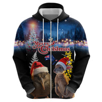 New Zealand and Australia Merry Christmas Zip Hoodie Kiwi Bird and Kangaroo Xmas Vibe LT03 - Polynesian Pride