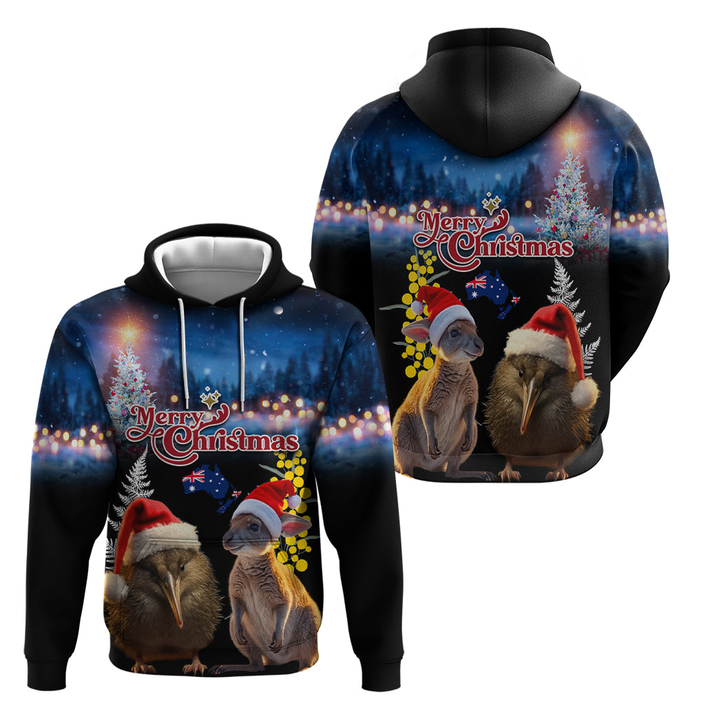 New Zealand and Australia Merry Christmas Zip Hoodie Kiwi Bird and Kangaroo Xmas Vibe LT03 - Polynesian Pride
