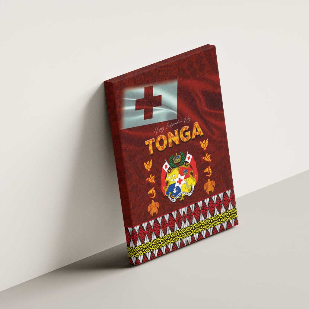 Tonga Independence Day Canvas Wall Art National Flag and Emblem with Ngatu Art Pattern