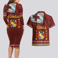 Tonga Independence Day Couples Matching Long Sleeve Bodycon Dress and Hawaiian Shirt National Flag and Emblem with Ngatu Art Pattern LT03 - Polynesian Pride