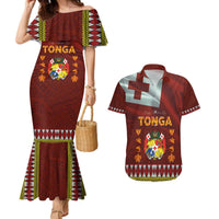 Tonga Independence Day Couples Matching Mermaid Dress and Hawaiian Shirt National Flag and Emblem with Ngatu Art Pattern LT03 Red - Polynesian Pride