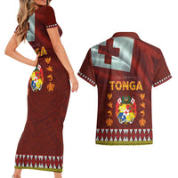 Tonga Independence Day Couples Matching Short Sleeve Bodycon Dress and Hawaiian Shirt National Flag and Emblem with Ngatu Art Pattern LT03 - Polynesian Pride