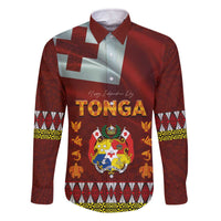 Tonga Independence Day Family Matching Off The Shoulder Long Sleeve Dress and Hawaiian Shirt National Flag and Emblem with Ngatu Art Pattern LT03 Dad's Shirt - Long Sleeve Red - Polynesian Pride