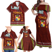 Tonga Independence Day Family Matching Off Shoulder Maxi Dress and Hawaiian Shirt National Flag and Emblem with Ngatu Art Pattern LT03 - Polynesian Pride
