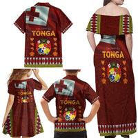 Tonga Independence Day Family Matching Off Shoulder Maxi Dress and Hawaiian Shirt National Flag and Emblem with Ngatu Art Pattern LT03 - Polynesian Pride