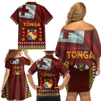 Tonga Independence Day Family Matching Off Shoulder Short Dress and Hawaiian Shirt National Flag and Emblem with Ngatu Art Pattern LT03 - Polynesian Pride