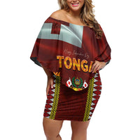 Tonga Independence Day Family Matching Off Shoulder Short Dress and Hawaiian Shirt National Flag and Emblem with Ngatu Art Pattern LT03 Mom's Dress Red - Polynesian Pride