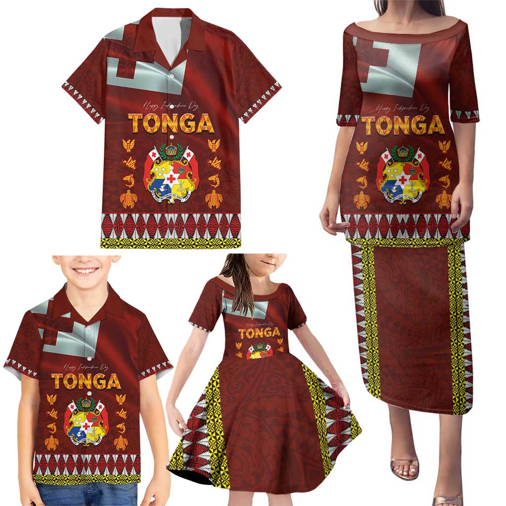 Tonga Independence Day Family Matching Puletasi and Hawaiian Shirt National Flag and Emblem with Ngatu Art Pattern LT03 - Polynesian Pride