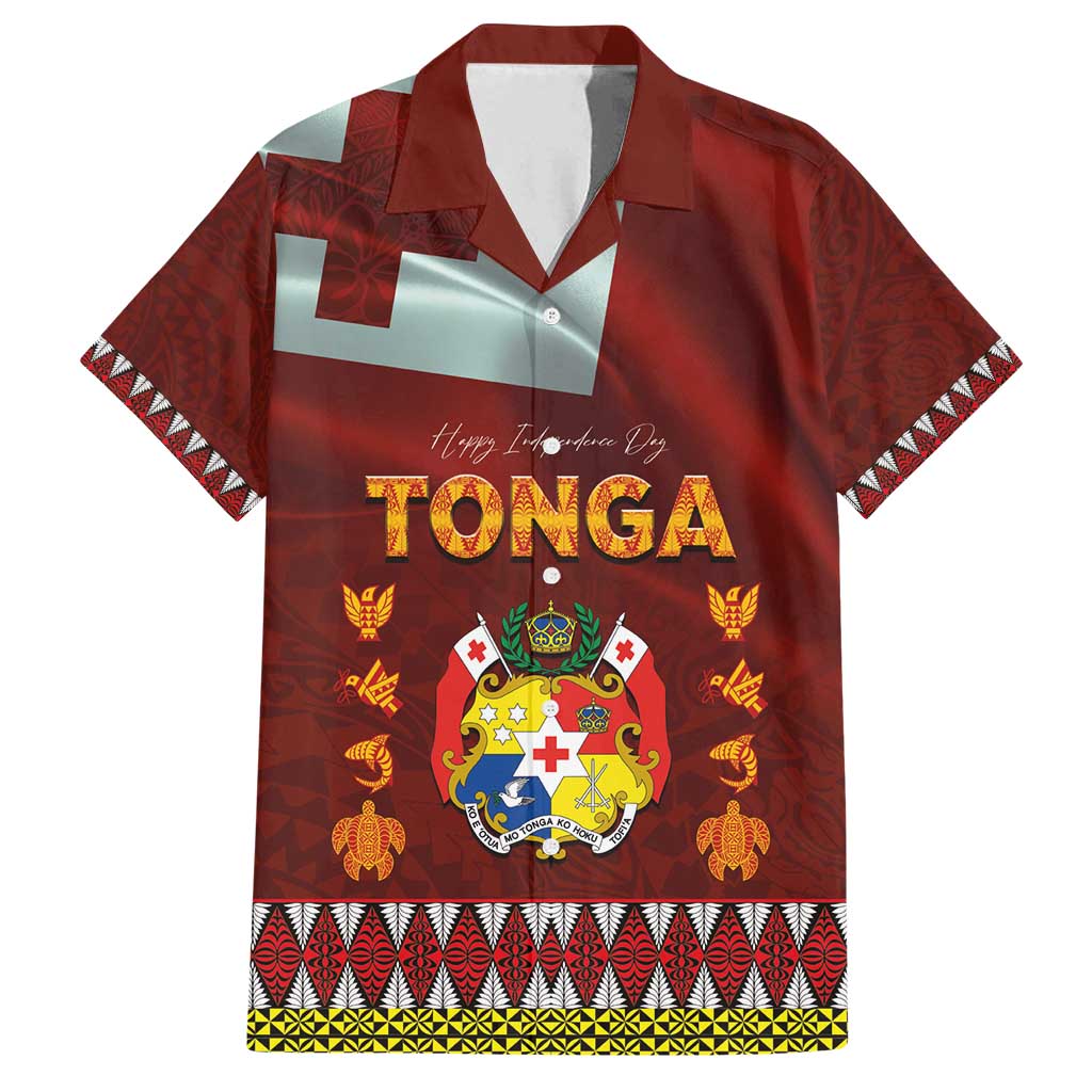 Tonga Independence Day Family Matching Puletasi and Hawaiian Shirt National Flag and Emblem with Ngatu Art Pattern LT03 Dad's Shirt - Short Sleeve Red - Polynesian Pride