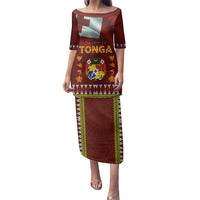 Tonga Independence Day Family Matching Puletasi and Hawaiian Shirt National Flag and Emblem with Ngatu Art Pattern LT03 Mom's Dress Red - Polynesian Pride